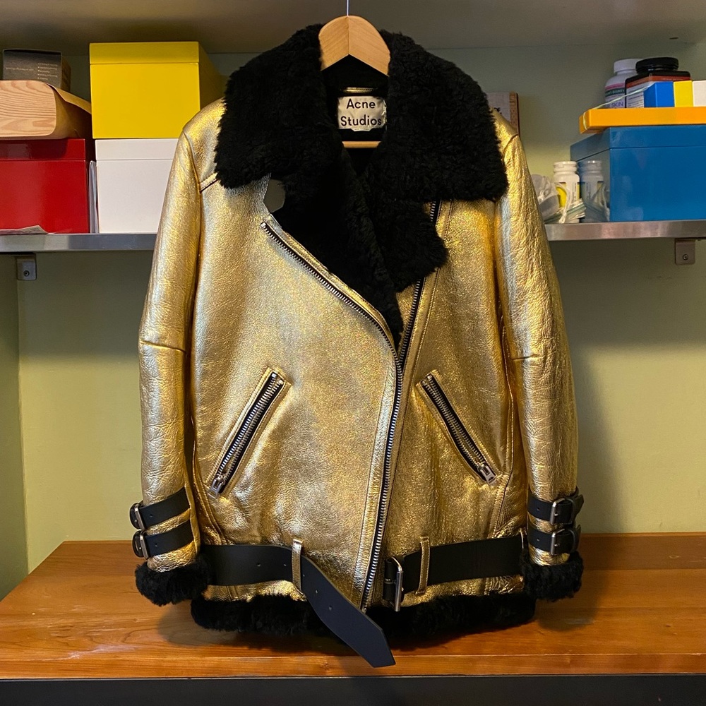 Acne Studios Black/Gold velocite shearling coat - Picture 4 of 10